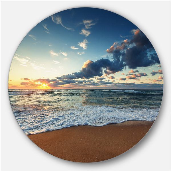 Designart 11 In X 11 In Round Sunrise And Glowing Waves In Ocean Inside Sunrise Metal Wall Art (View 15 of 15)
