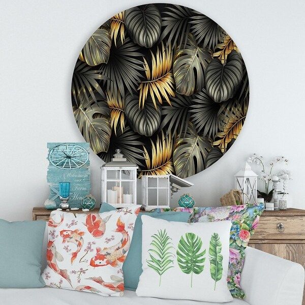 Designart 'Black And Gold Tropical Leaves Ii' Modern Metal Circle Wall In Gold And Black Metal Wall Art (View 15 of 15)