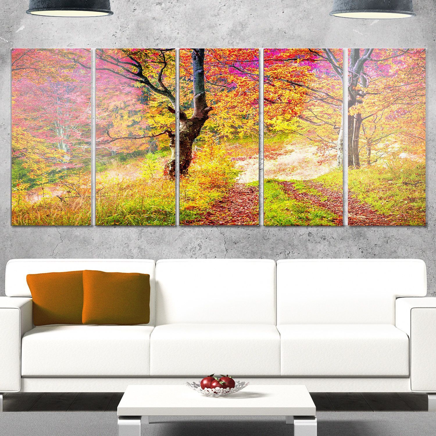 Designart 'Bright Colorful Fall Trees In Forest' Large Landscape Art With Regard To Autumn Metal Wall Art (View 7 of 15)