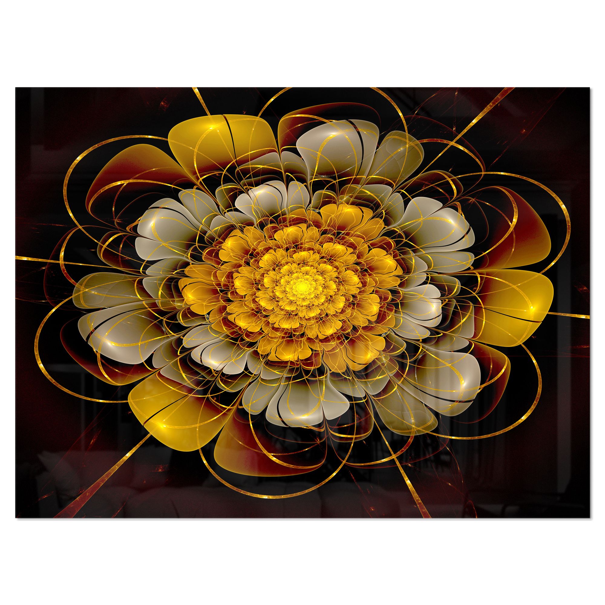 Designart 'Dark Gold Fractal Flower ' Large Contemporary Metal Wall Art Within Gold And Silver Metal Wall Art (View 7 of 15)
