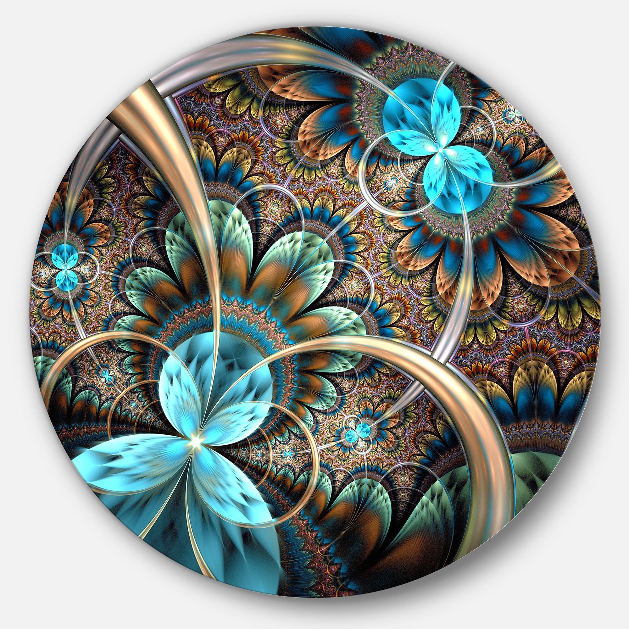 Designart 'Light Blue Fractal Flower' Disc Floral Circle Metal Wall Art Intended For Blue Morpho Wall Art (View 5 of 15)