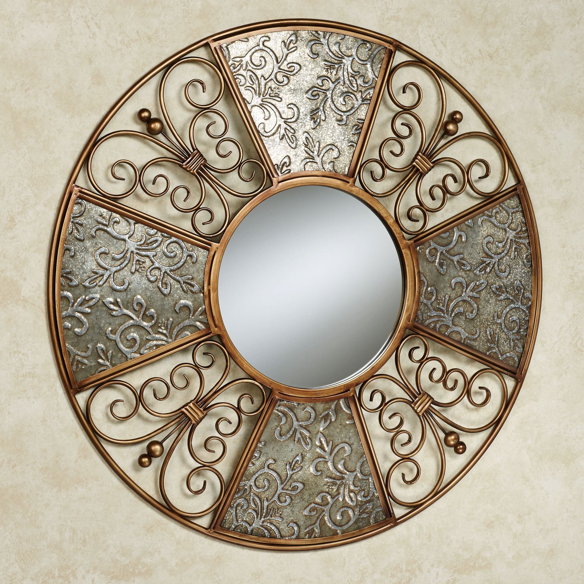 Diletta Round Mirrored Metal Wall Art In Spiral Circles Metal Wall Art (View 6 of 15)