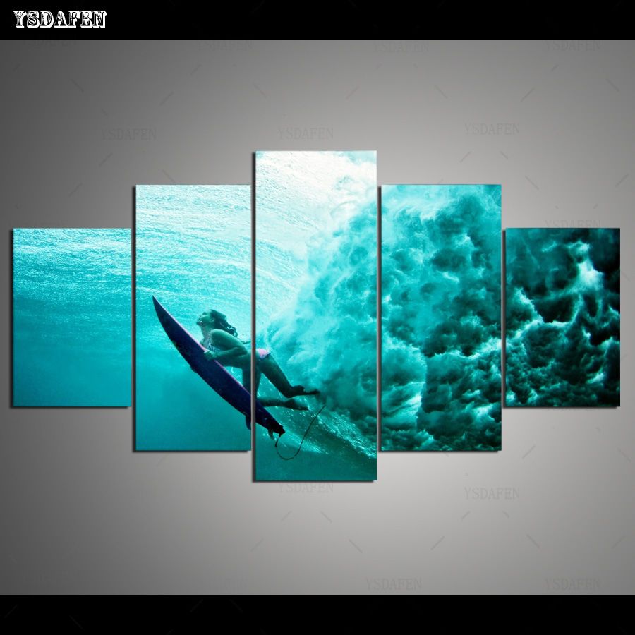 Drop Shipping Wall Decor Surfing Canvas Painting Pictures Modular Throughout Droplet Wall Art (View 14 of 15)