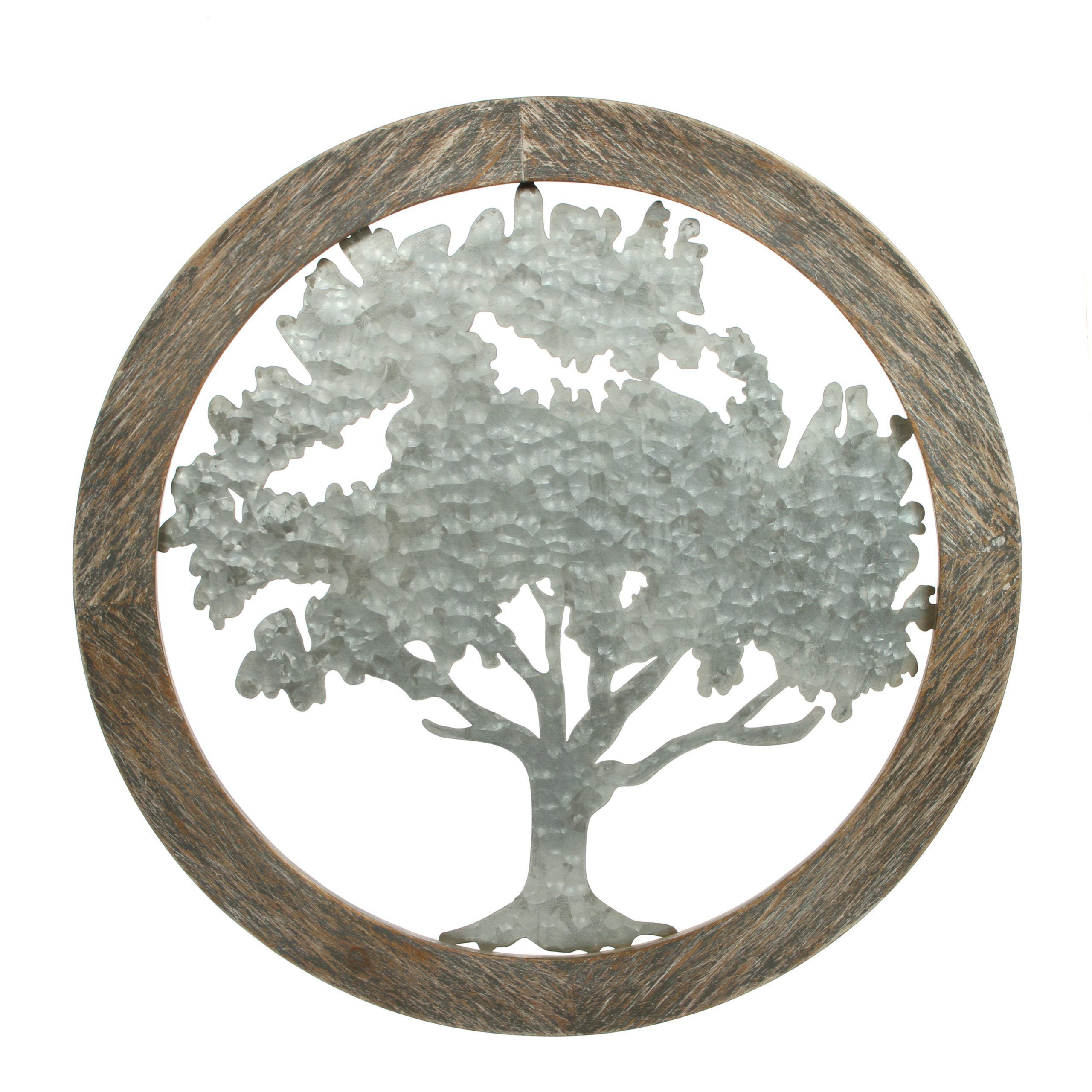 Elegant Expressionshosley Rustic 20" Round Wood And Metal Tree Regarding Round Metal Wall Art (View 3 of 15)