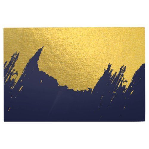 Faux Gold Brushstrokes With Navy Blue Background Metal Print | Zazzle For Brushstrokes Metal Wall Art (View 6 of 15)