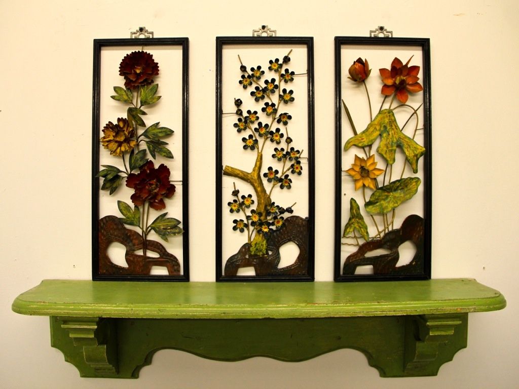 Found In Ithaca » Set Of Three Mid Century Hong Kong Metal Wall Art With Painted Metal Wall Art (View 14 of 15)