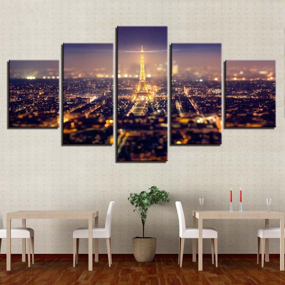 Framed Canvas Hd Prints Pictures Wall Art 5 Pieces Beautiful Paris In Tower Wall Art (View 5 of 15)