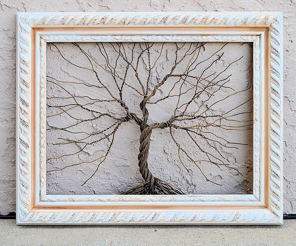 Framed Tree Wall Art / Wire Sculpture Unique Art Decor Tree Throughout Trees Silver Wall Art (View 6 of 15)
