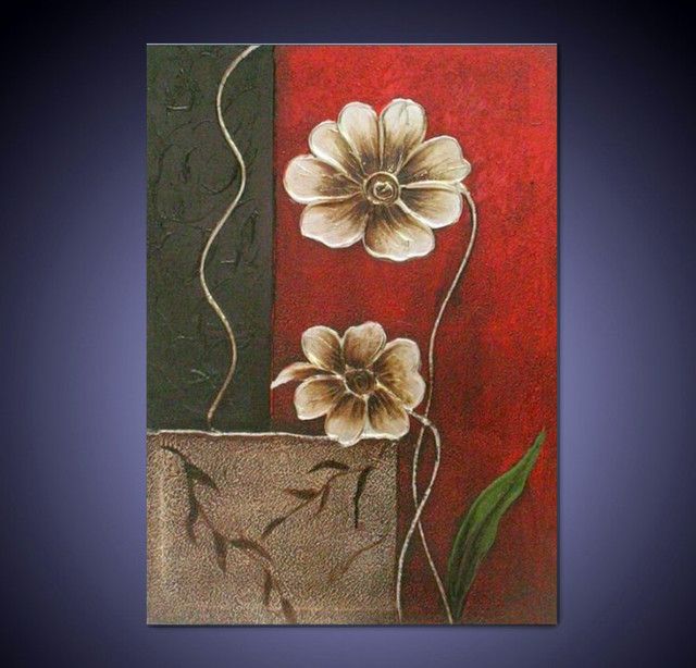 Free Shipping Handpainted Canvas Wall Art Abstract Oil Painting Metal Within Silver Flower Wall Art (View 12 of 15)