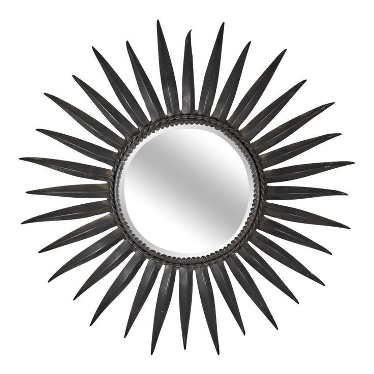 French Mid Century Black Wrought Iron Tapered Ray Sunburst Wall Mirror Pertaining To Twisted Sunburst Metal Wall Art (View 10 of 15)