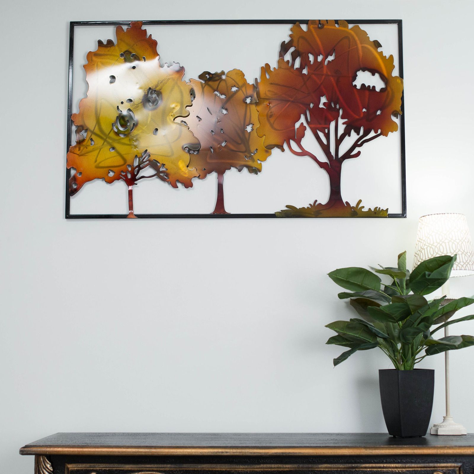 Galvanised Metal Autumn Trees Wall Art 100cm Lrg Vintage Outdoor For Autumn Metal Wall Art (View 5 of 15)