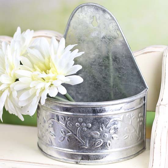 Galvanized Embossed Half Round Wall Planter – Baskets, Buckets, & Boxes Intended For Half Circle Metal Wall Art (View 10 of 15)