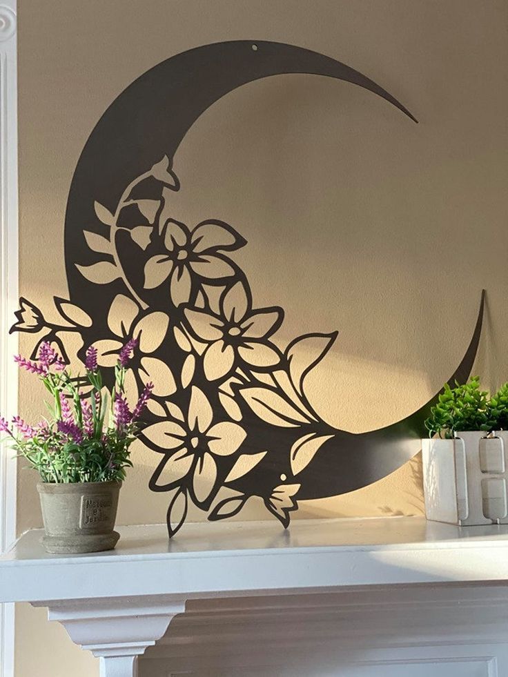 Garden Modern Moon Metal Wall Art, Large Outdoor Floral Moon Wall Decor For Etched Metal Wall Art (View 3 of 15)