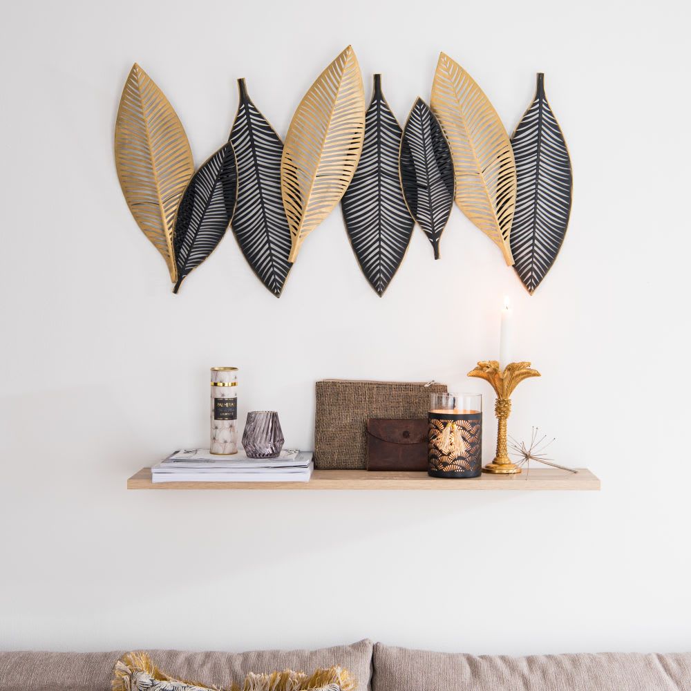 Gold And Black Metal Leaf Wall Art 93X51 Enoya | Maisons Du Monde # Pertaining To Gold And White Metal Wall Art (View 5 of 15)