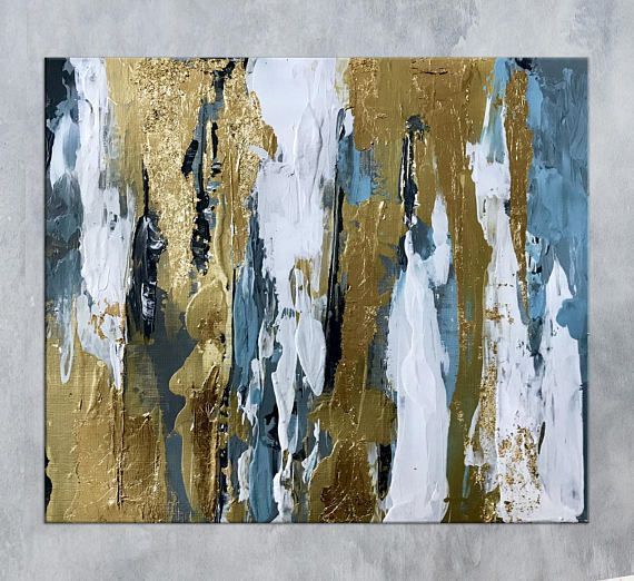 Gold Leaf Wall Art Modern Abstract Art Painting On Canvas | Pinturas Regarding Gold Leaves Wall Art (View 14 of 15)