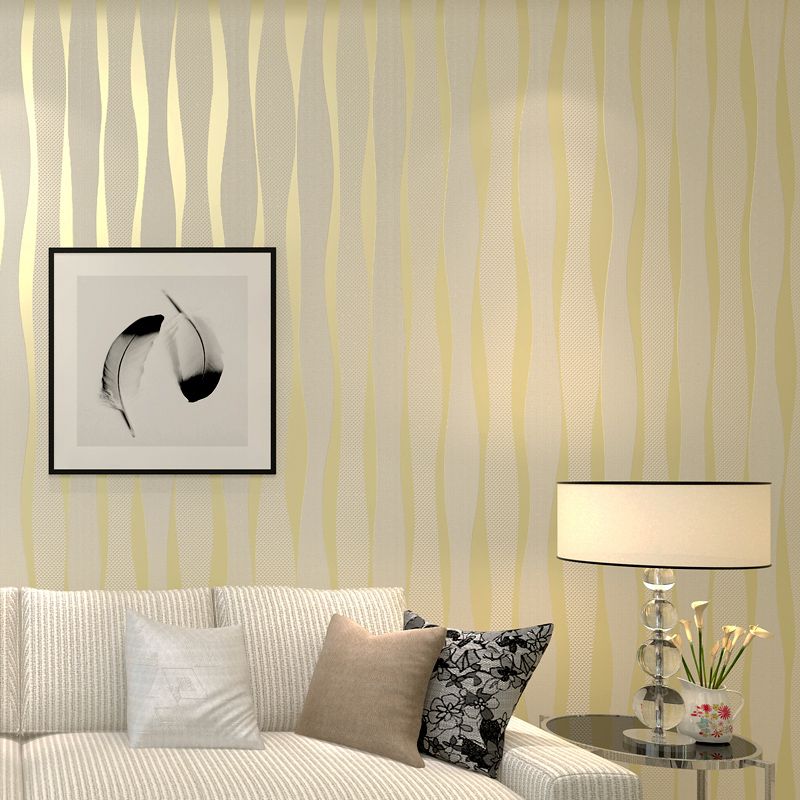 Gold White Modern Design Metallic 3D Stripes Wallpaper Plain Textured Throughout Textured Metallic Wall Art (View 10 of 15)