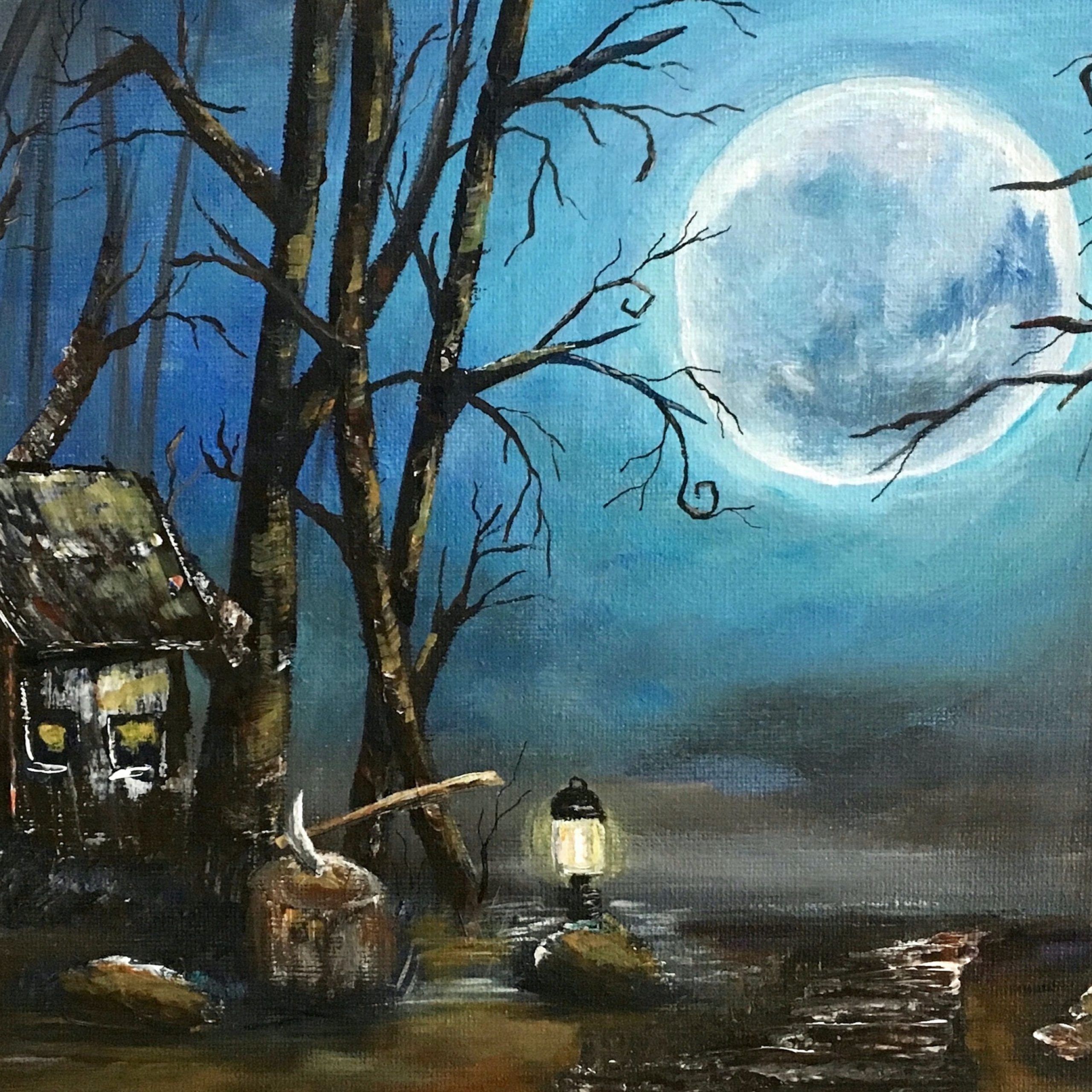 Halloween Wall Decor Poster Full Moon Painting Original | Etsy Inside Moonlight Wall Art (View 13 of 15)