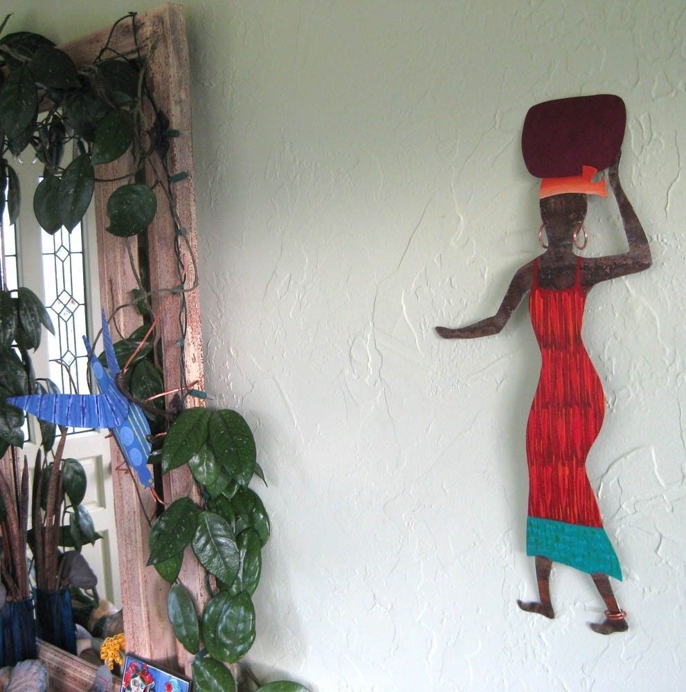 Hand Crafted Handmade Upcycled Metal African Lady In Red Wall Art Regarding Lady Wall Art (View 1 of 15)