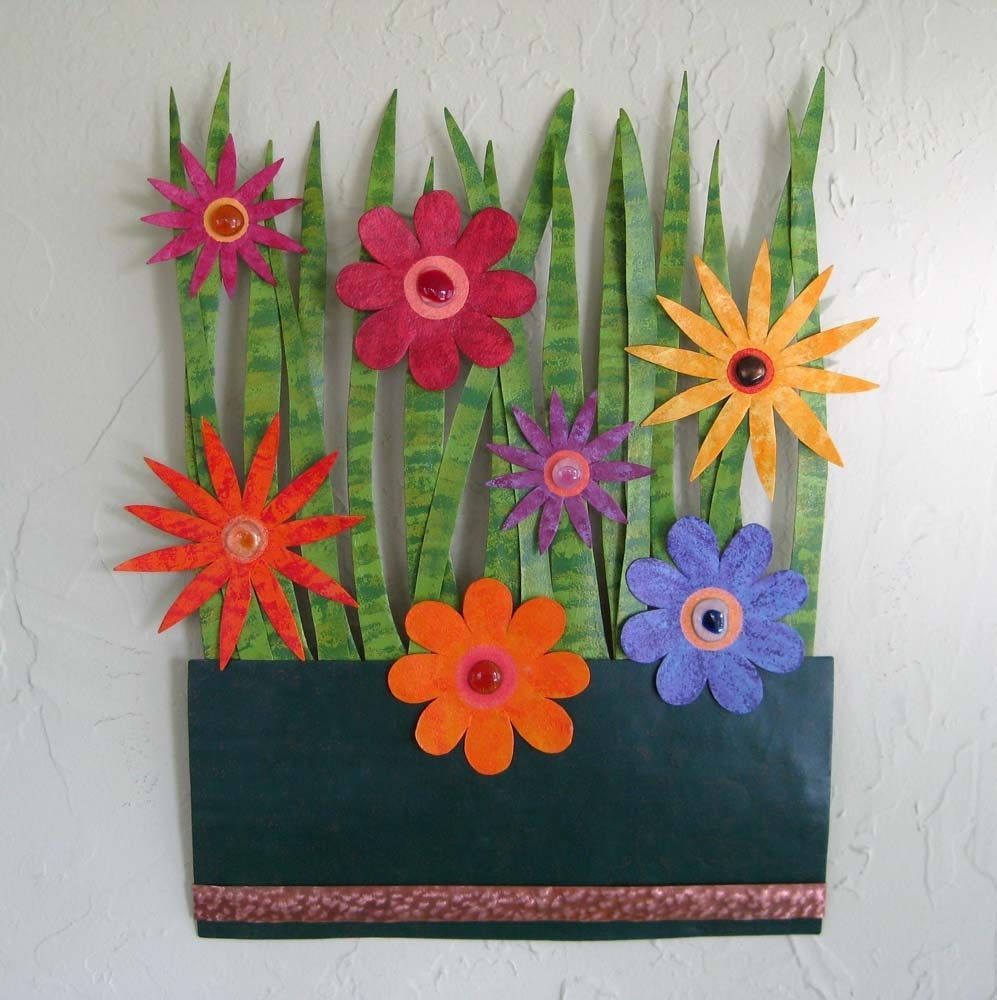 Hand Crafted Handmade Upcycled Metal Flower Garden Wall Art Sculpture Within Handmade Metal Wall Art (View 11 of 15)