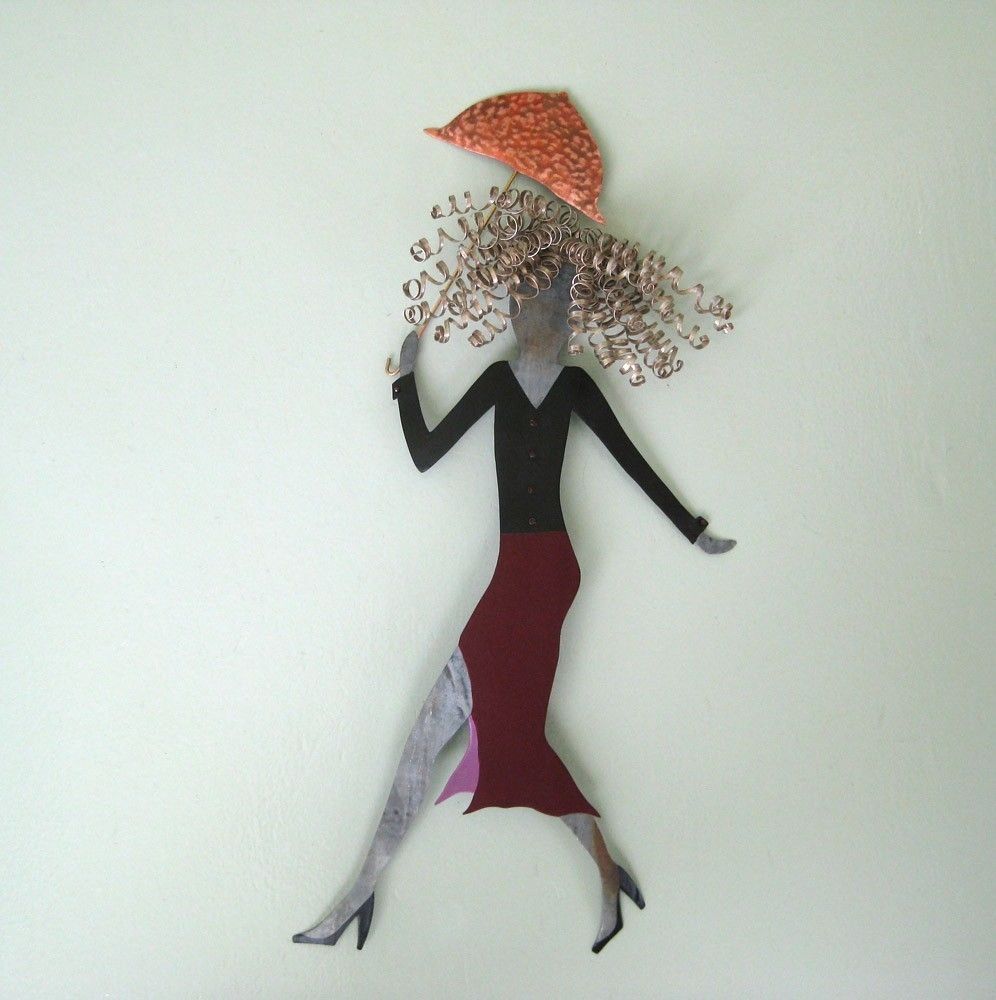 Hand Crafted Handmade Upcycled Metal Umbrella Lady Wall Art Sculpture Inside Handmade Metal Wall Art (View 14 of 15)