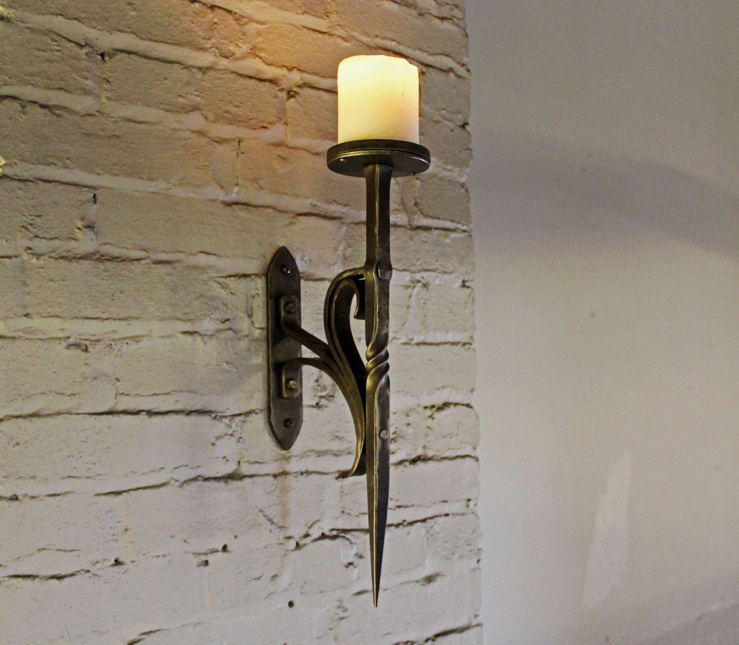 Hand Forged Candle Sconce, Blacksmith Forged, Iron Sconce, Decorative Inside Hand Forged Iron Wall Art (View 13 of 15)