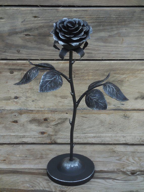 Hand Forged Rose On The Stand, Steel Rose, Iron Flower, Metal Sculpture For Hand Forged Iron Wall Art (View 4 of 15)