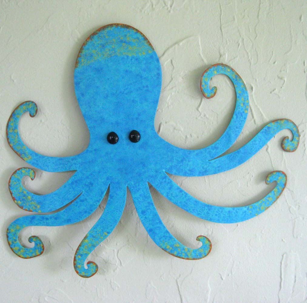 Hand Made Octopus Art Sculpture – Otis – Blue Aqua Upcycled Metal Wall For Octopus Metal Wall Sculptures (View 4 of 15)