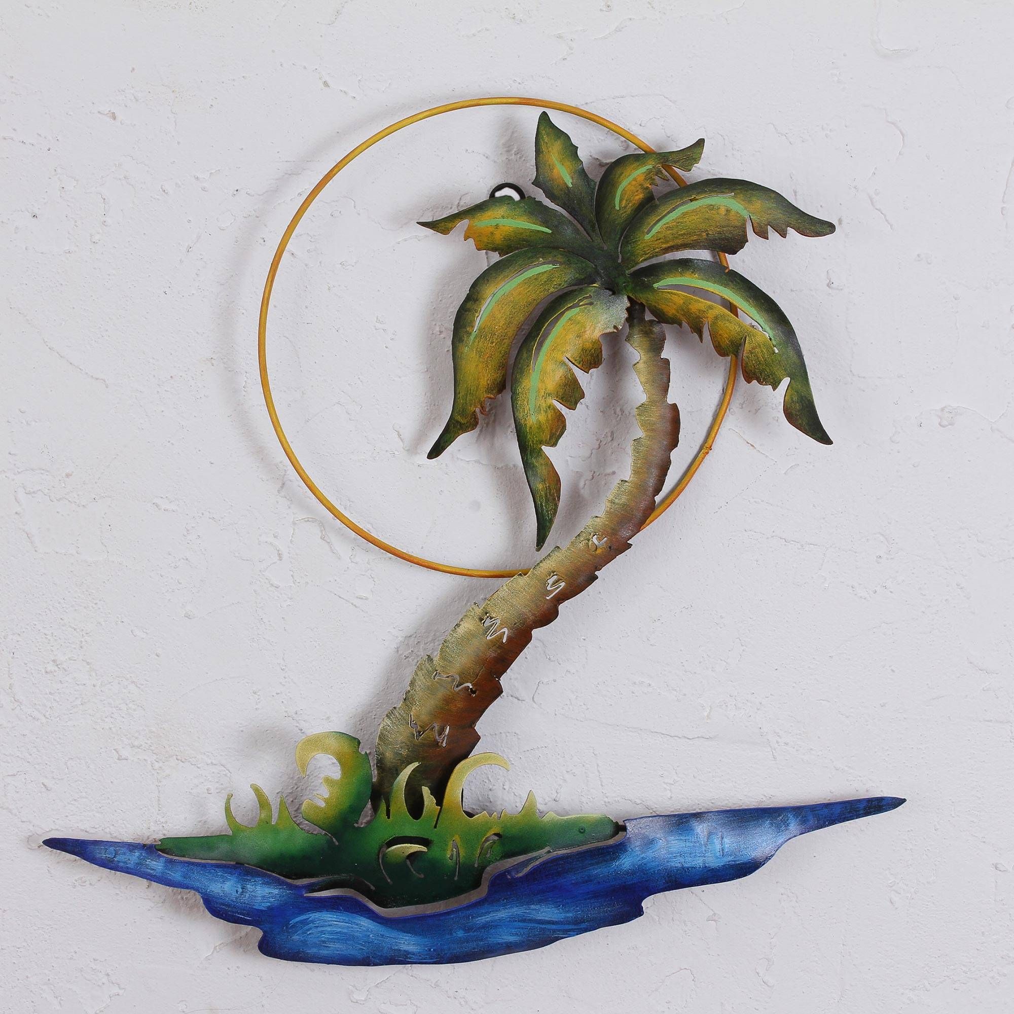 Hand Painted Metal Wall Art Of Palm Tree And Beach – Swaying Palm | Novica Throughout Palms Wall Art (View 7 of 15)