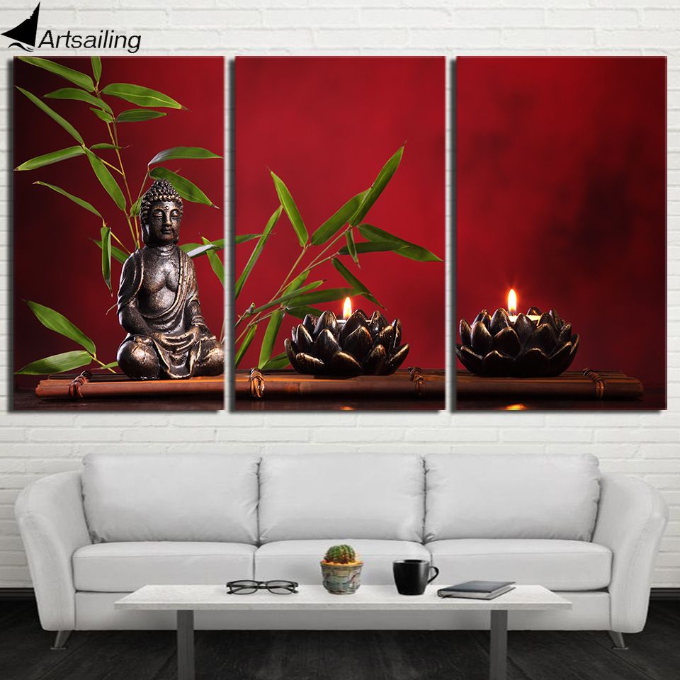 Hd Printed 3 Piece Canvas Wall Art Zen Buddha Red Painting Framed Regarding Zen Life Wall Art (View 7 of 15)