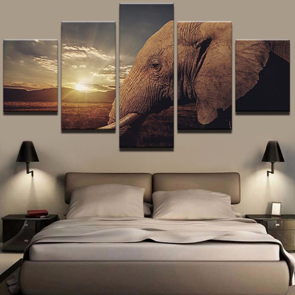 Home Decoration Canvas Painting Hd Prints 5 Pieces Elephant Wall Art Within Elephants Wall Art (View 12 of 15)