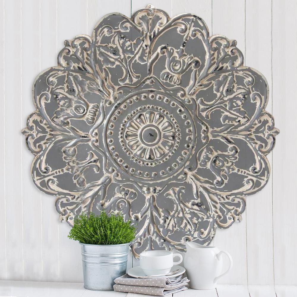 Home Decorators Collection Amaryllis Metal Wall Decor In Distressed For Black Antique Silver Metal Wall Art (View 1 of 15)