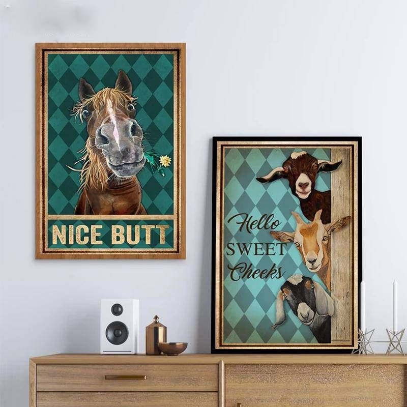 Horse Goat Animals Vintage Posters And Prints Funny Toilet Wall Art With Regard To Fun Wall Art (View 12 of 15)