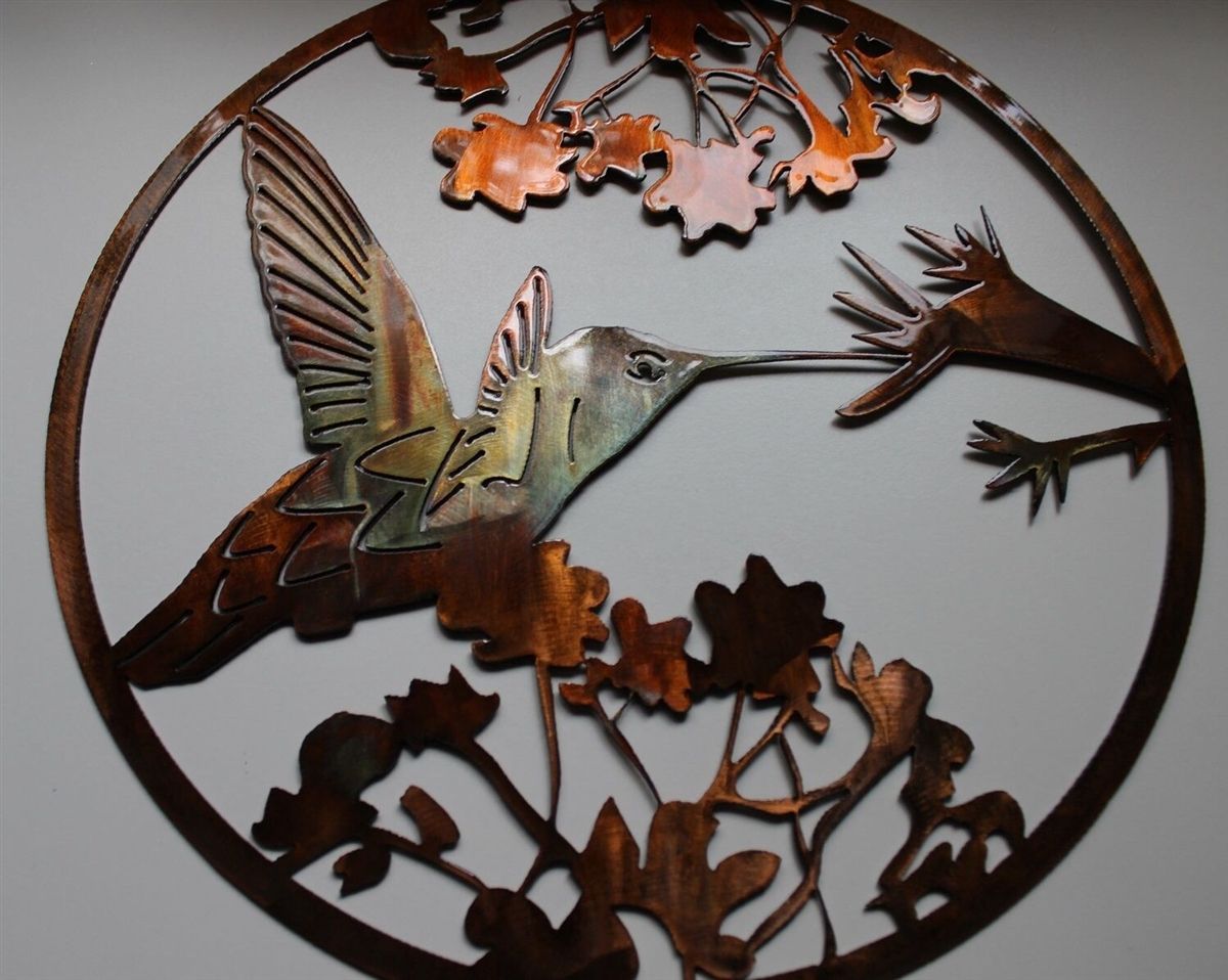 Hummingbird Circle Metal Wall Art Decor Copper/bronze Plated With Regard To Glossy Circle Metal Wall Art (View 3 of 15)