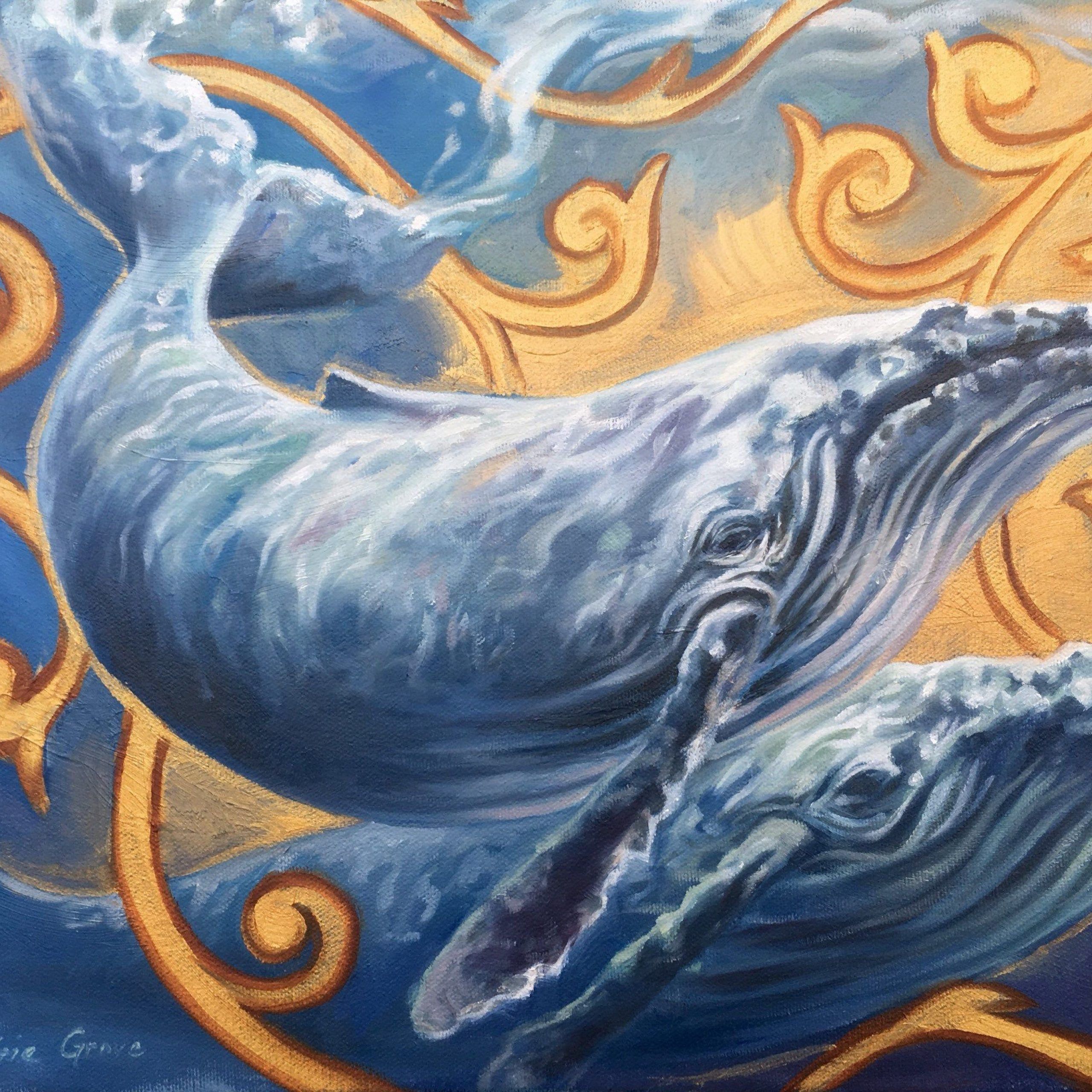 Humpback Whale Painting Golden Creatures: Gentle Company | Etsy | Art Regarding Humpback Whale Wall Art (View 9 of 15)
