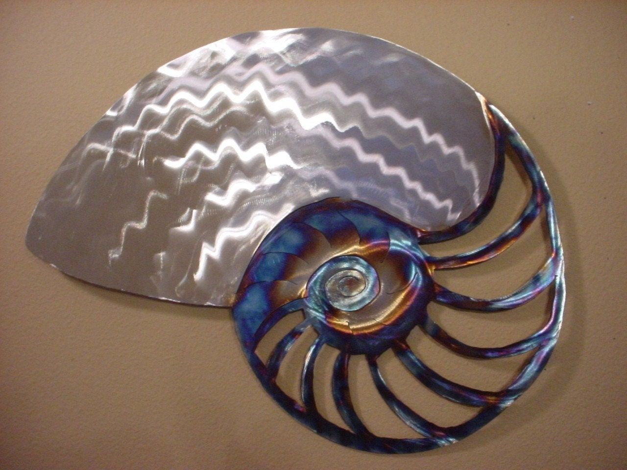 Items Similar To Large Nautilus Sea Shell Metal Ocean Decor Steel Beach For Sand And Sea Metal Wall Art (View 9 of 15)