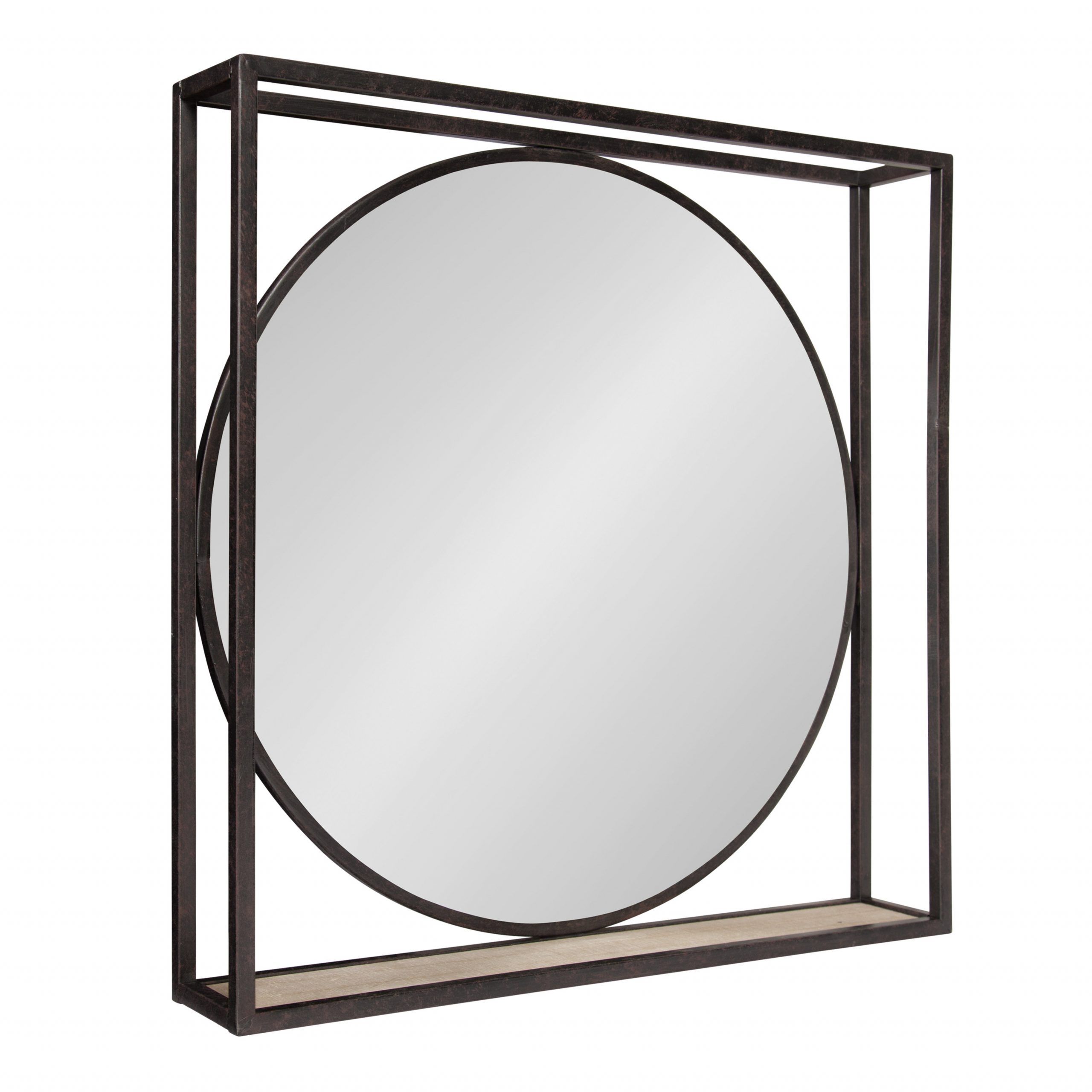 Kate And Laurel Mccauley Decorative Rustic Modern Round Vanity Mirror For Square Bronze Metal Wall Art (View 12 of 15)