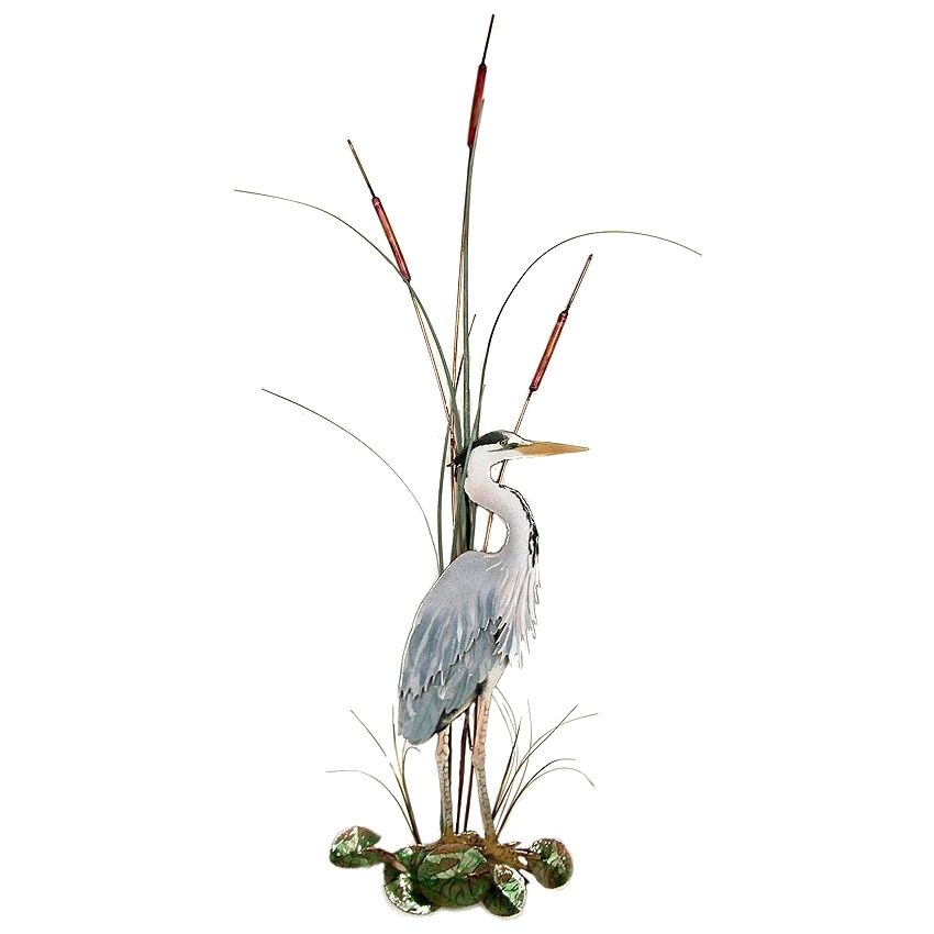 Large Great Blue Heron With Cattails Metal Wall Art Rightbovano Of Pertaining To Cattails Wall Art (View 3 of 15)