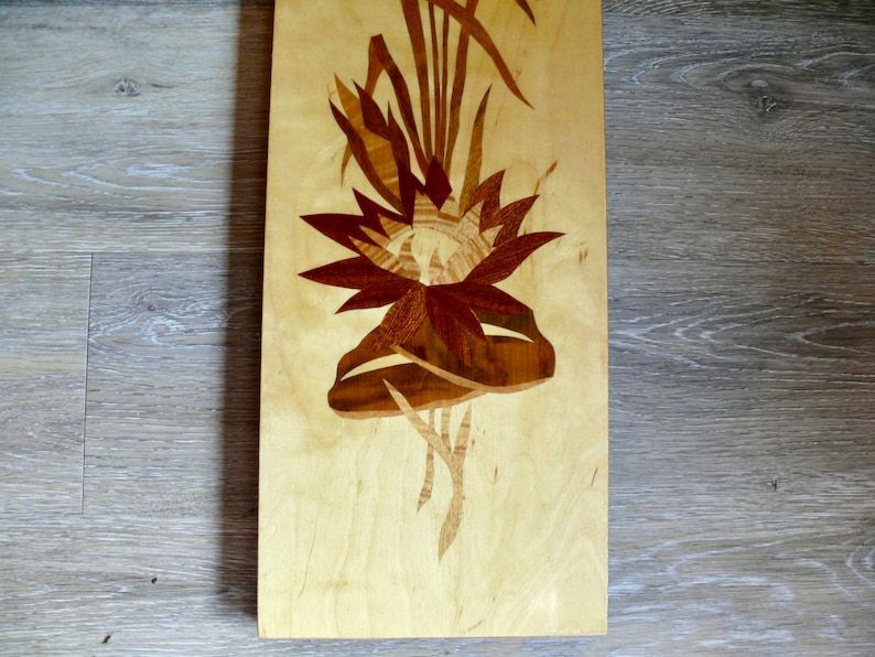 Large Marquetry Cattail Wood Inlay Wall Art Vintage Lacquered | Etsy Pertaining To Cattails Wall Art (View 12 of 15)