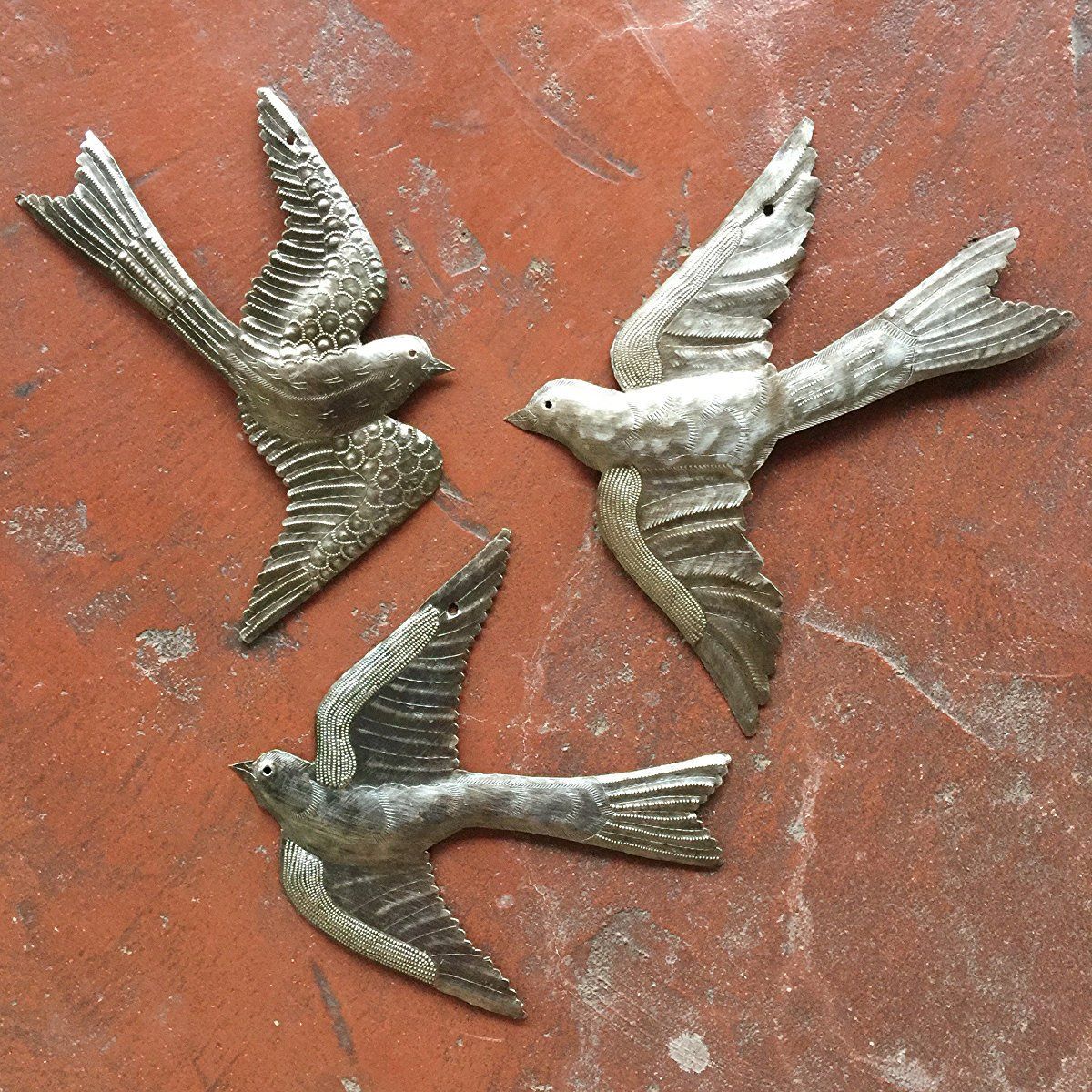 Large Metal Birds, Handmade In Haiti, (set Of 3) Garden Wall Art 11" X With Regard To Bird Metal Wall Art (View 9 of 15)