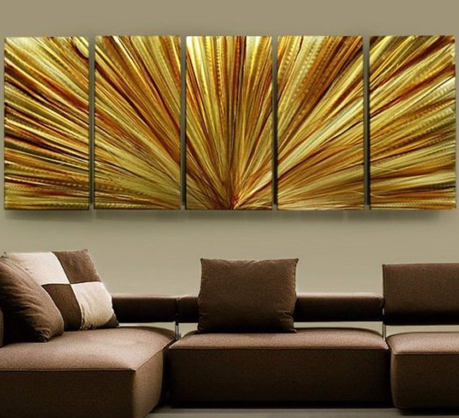 Large Modern Abstract Metal Wall Art Home Decor Painting – Amber Rays With Abstract Modern Metal Wall Art (View 7 of 15)