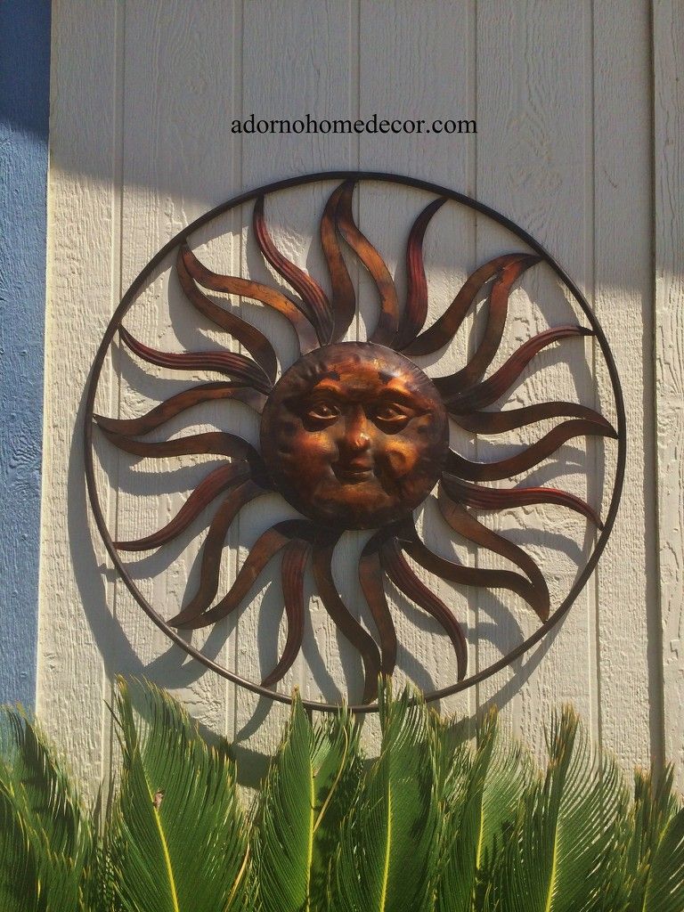 Large Round Metal Sun Wall Decor Rustic Garden Art Indoor Outdoor Patio With Regard To Large Wall Decor Ornaments (View 8 of 15)