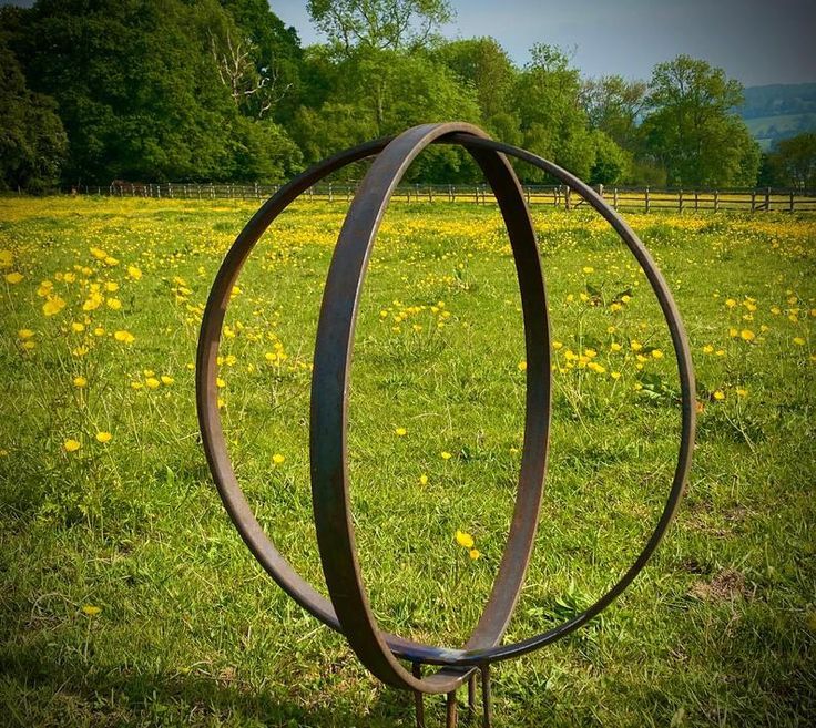 Large Rustic Metal Garden Ring Hoop Sculpture Pair Of Rusty | Etsy Pertaining To Layered Rings Metal Wall Art (View 6 of 15)
