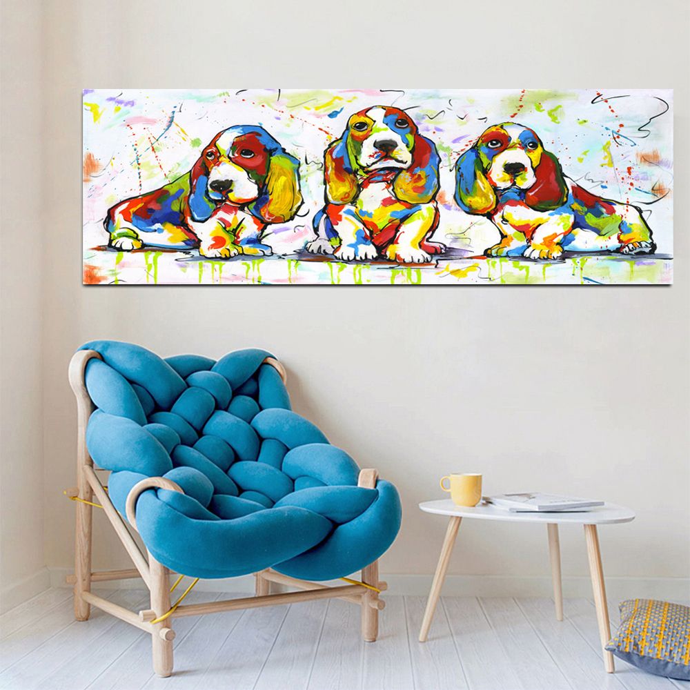 Large Size Canvas Art Cute Colorful Dog Animal Graffiti Oil Painting For Dog Wall Art (View 5 of 15)