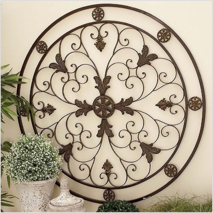 Large Vintage Metal Wall Scroll Wrought Medallion Hanging Art Home With Brass Iron Wall Art (View 3 of 15)