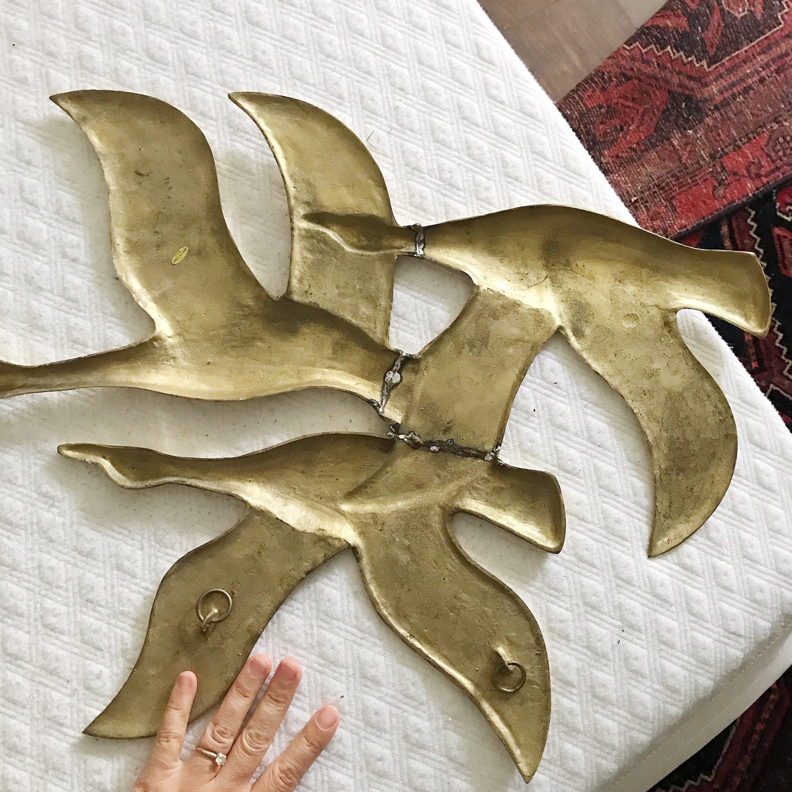 Large Vintage Solid Brass Set Of Bird Ducks Wall Hanging Decor / Retro Within Flock Wall Art (View 8 of 15)