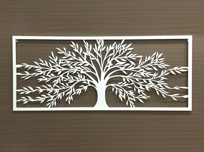 Large White Framed Tree Of Life Metal Wall Art 123cm Sculpture Home Inside Metallic Leaves Metal Wall Art (View 7 of 15)