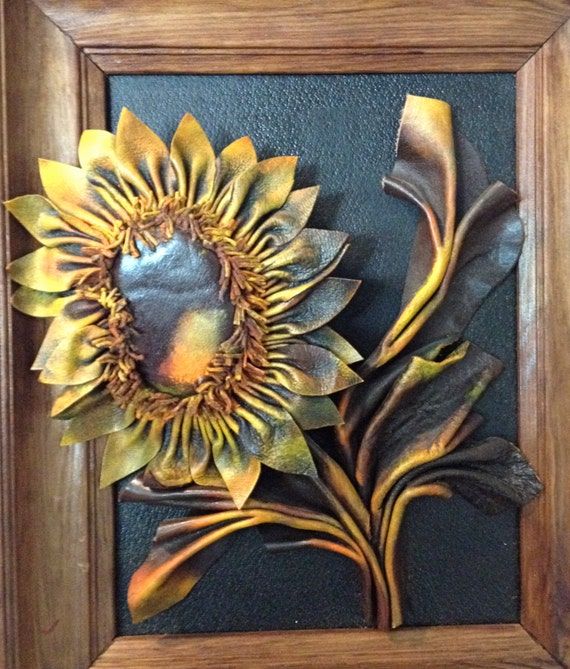 Leather Sunflower Wood Framed Wall Art Sculpture – Poland With Regard To Sunflower Metal Framed Wall Art (View 1 of 15)