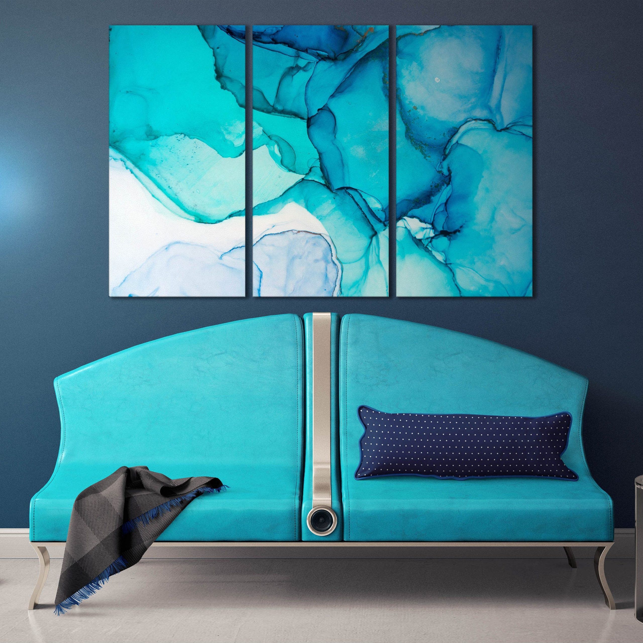 Light Blue Shades Marble Pattern Framed Canvas Leather Print | Large For Starlight Wall Art (View 10 of 15)