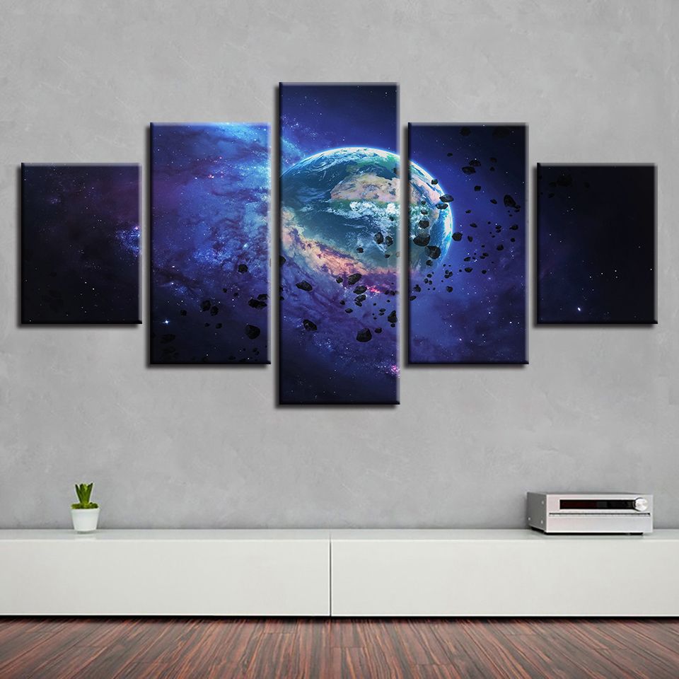 Living Room Decor 5 Pieces Universe Planet Earth Pictures Hd Print Regarding Earth Wall Art (View 7 of 15)