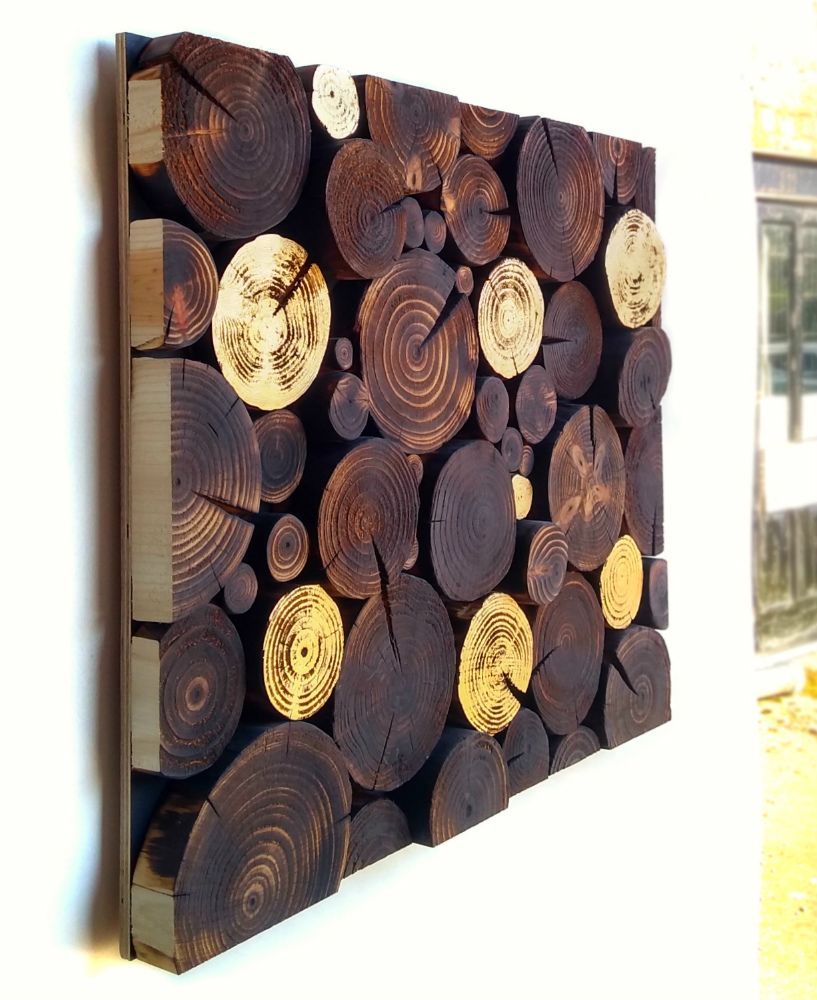 Log Wall Art – Rectangular Mosaic In Blackened & Gold Leaf Regarding Rectangular Wall Art (View 7 of 15)